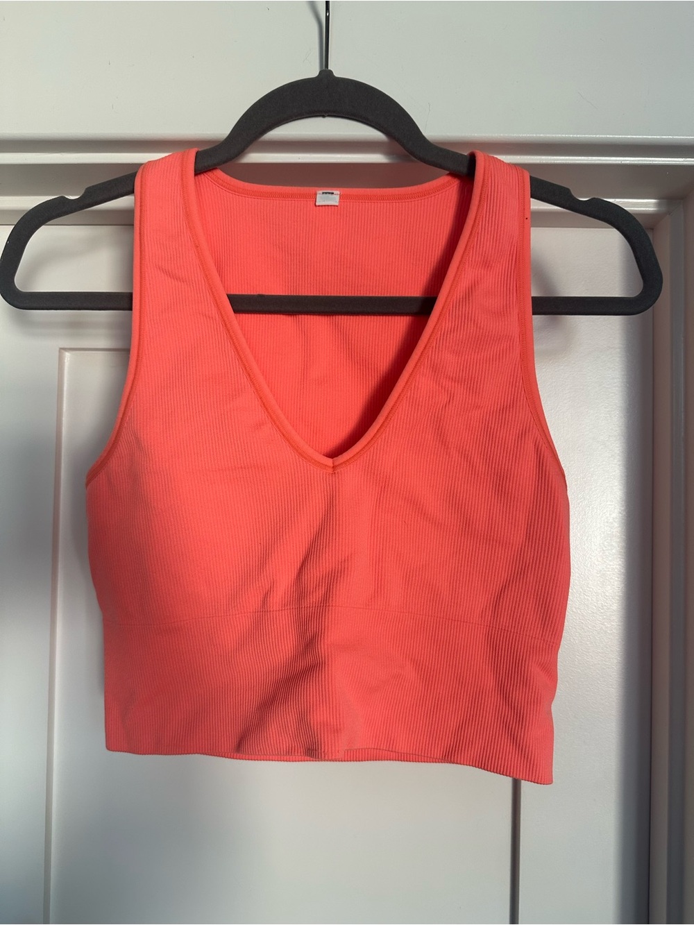 Athleta Ribbed V-Neck Crop Tank - Coral Orange